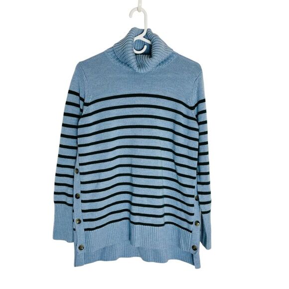 Tuckernuck Sophia Turtleneck Sweater Striped 100% Wool Women's Small Blue - Picture 2 of 7